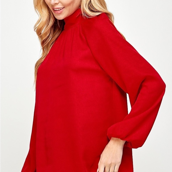 Red Bow High Neck Long Sleeve Top NWT - Picture 3 of 8